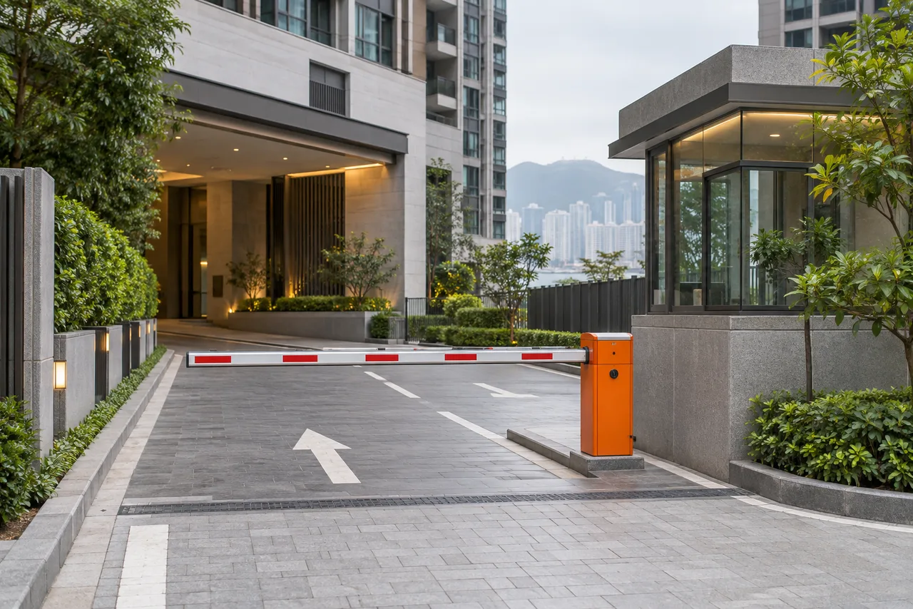 Visitor parking entrance with a vehicle approach lane