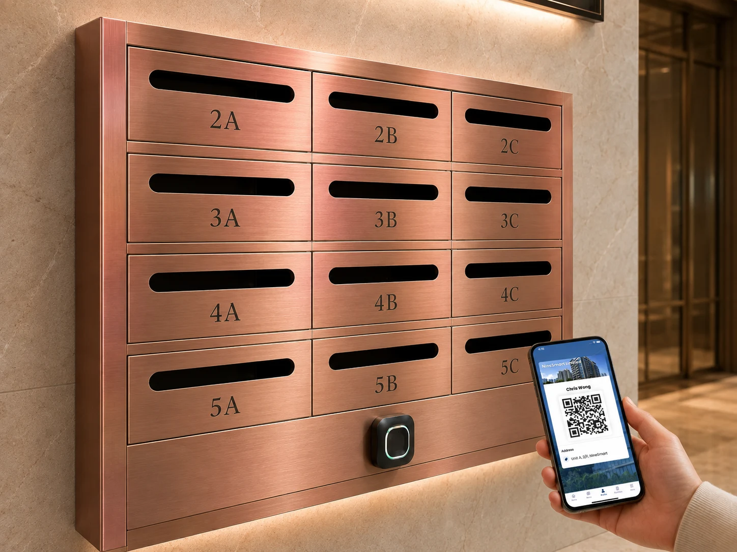 Illustration of QR access to residential mailboxes