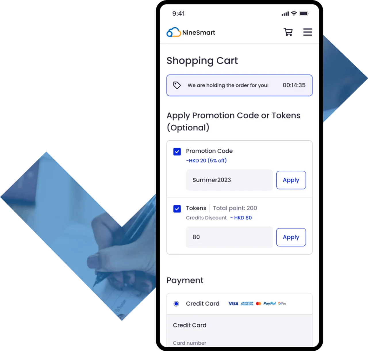 Token purchase and payment screen
