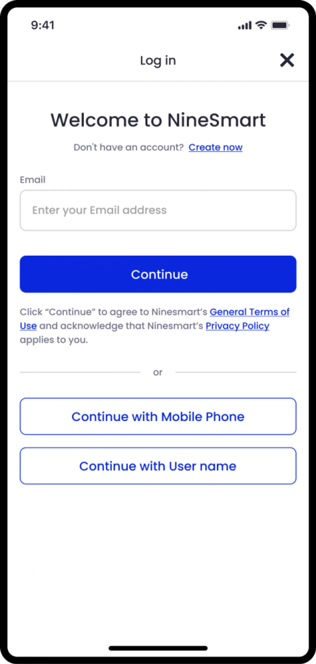 Email registration and membership account screen