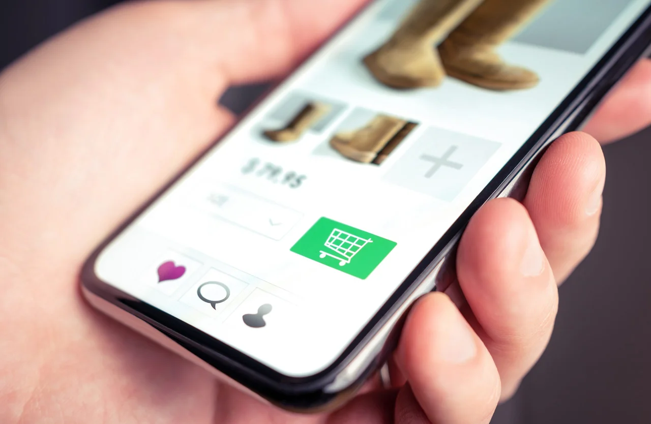 A mobile shopping page showing a product and cart button