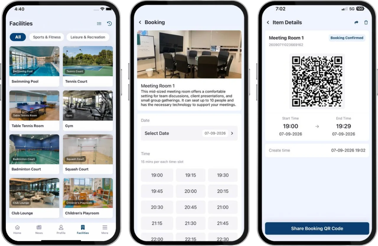 Facility Booking equipment and operation view