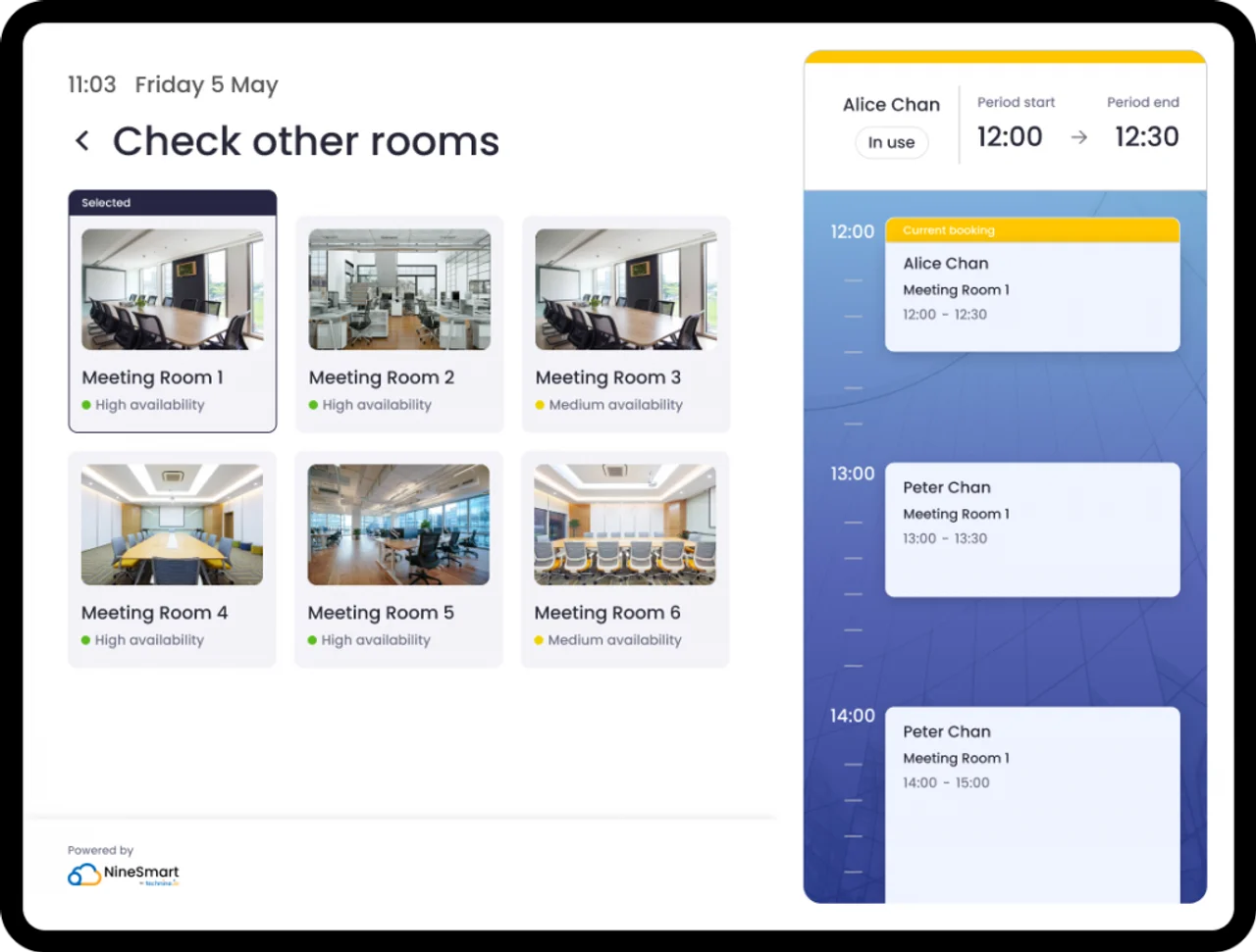 Room booking schedule screen