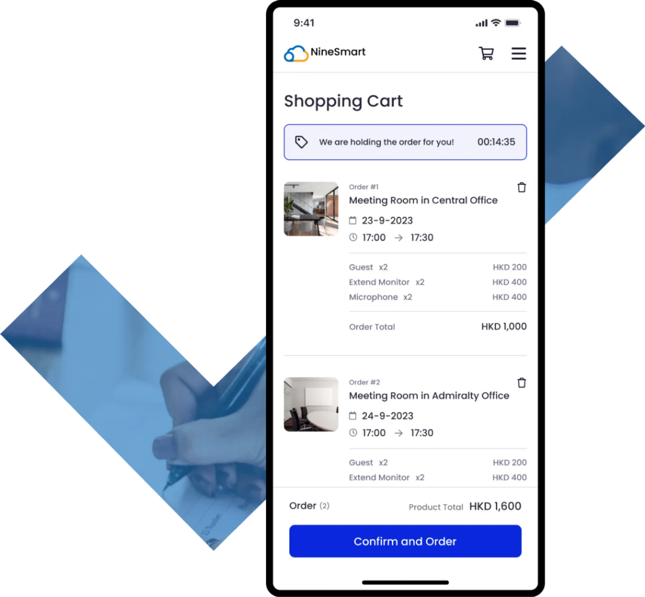 Online order and payment screen